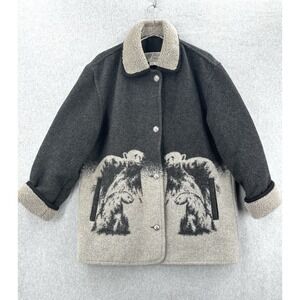 Vintage 80s Gallery Over Coat Gray Nordic Polar Bear Thick Jacket Pockets Large